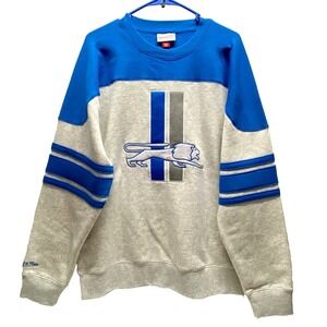 Detroit Lions NFL Sweatshirt Large Blue Grey Fleece Footbll Mitchell Ness NWOT